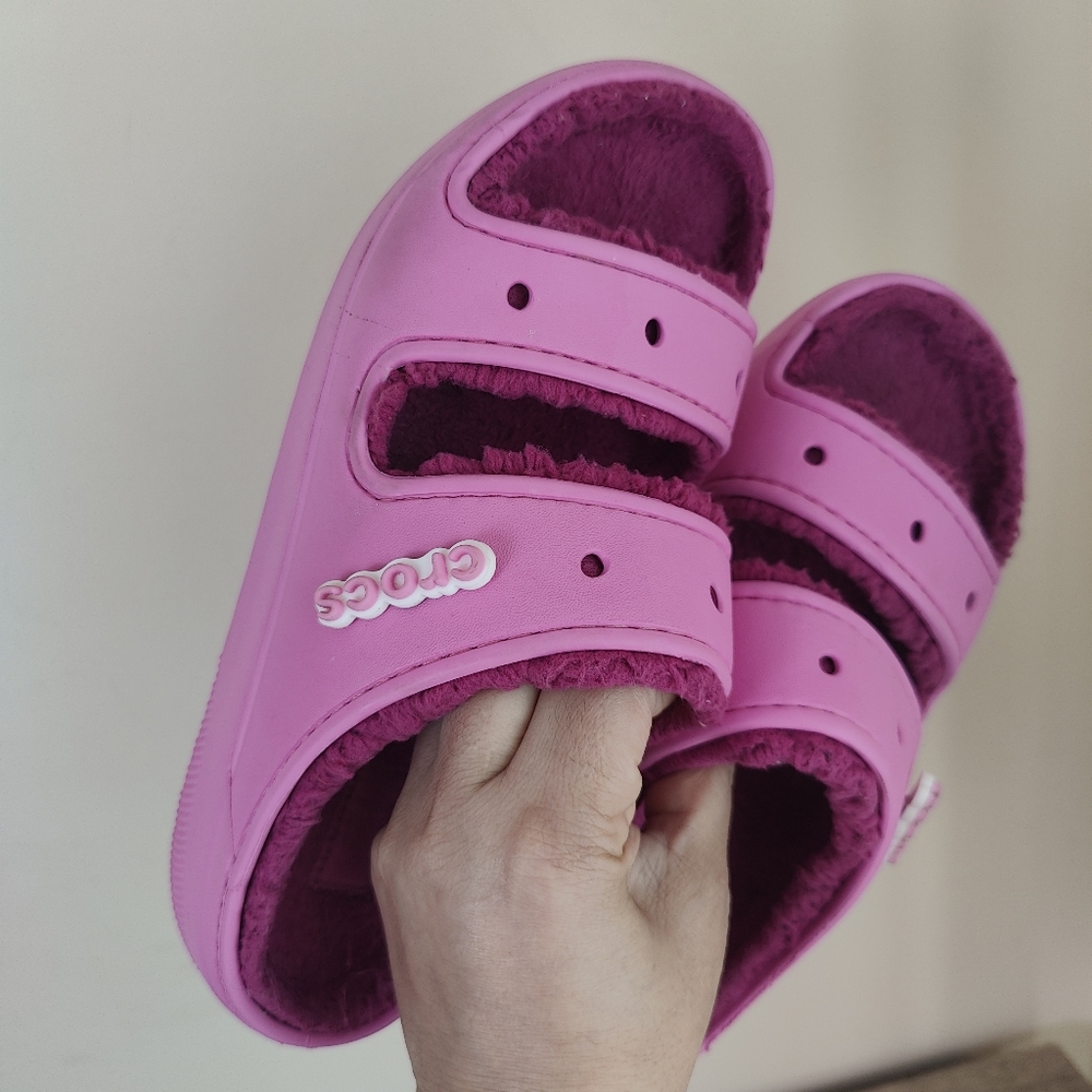 CROCS Bold Pink Plush Sandals - Picture 7 of 10
